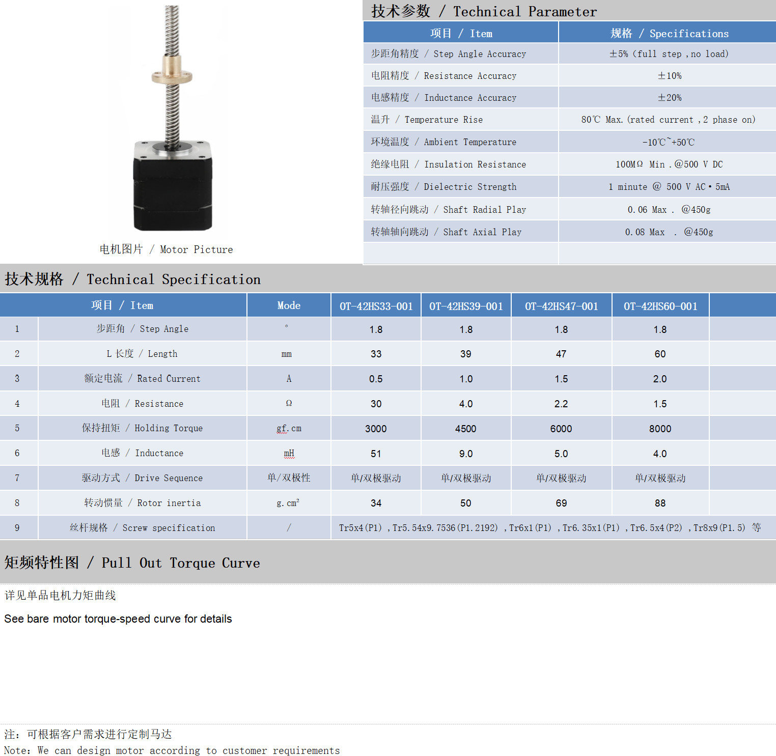 42系列丝杆电机技术参数 42系列丝杆电机技术参数